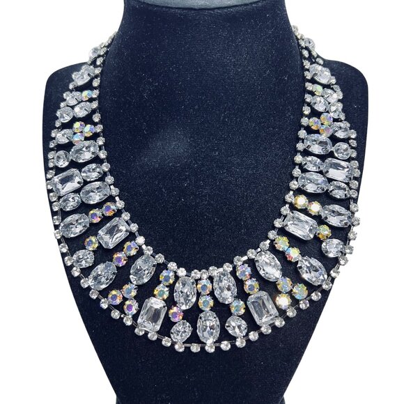 Kirks Folly Silver Tone Aurora Borealis And Clear Rhinestone Collar Necklace (59 - Picture 2 of 10